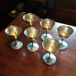 Set of 6 Antique Genuine Pewter Wine Glasses
